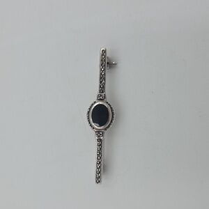 925 Sterling Silver Onyx Marcasite Bar Pin
